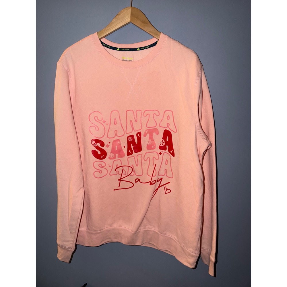 Tek Gear Womens Santa Baby Pink‎ Fleece Sweatshirt Christmas Holiday Graphic
